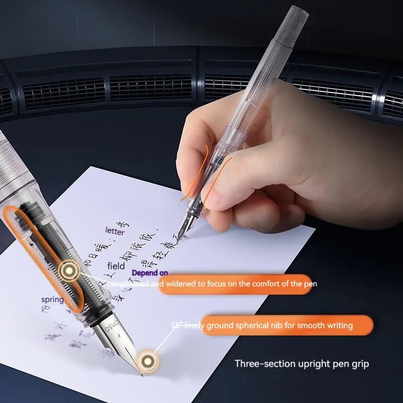Automatic suction pen student writing set with plastic shell, two pen head sizes, and ink colour options