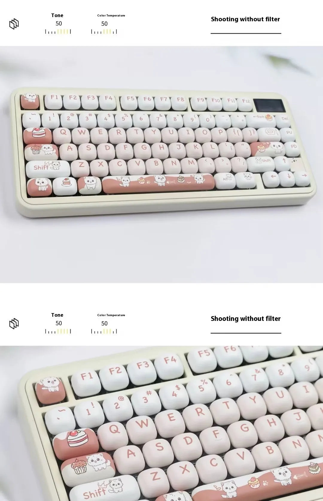 A single round MOG profile key cap with a sublimation printed cartoon dessert cat illustration.