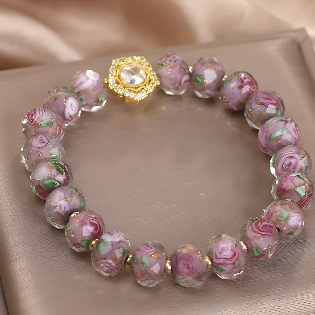 Purple glass bracelet with coloured glaze and electroplated finish, original design women's jewellery, single piece