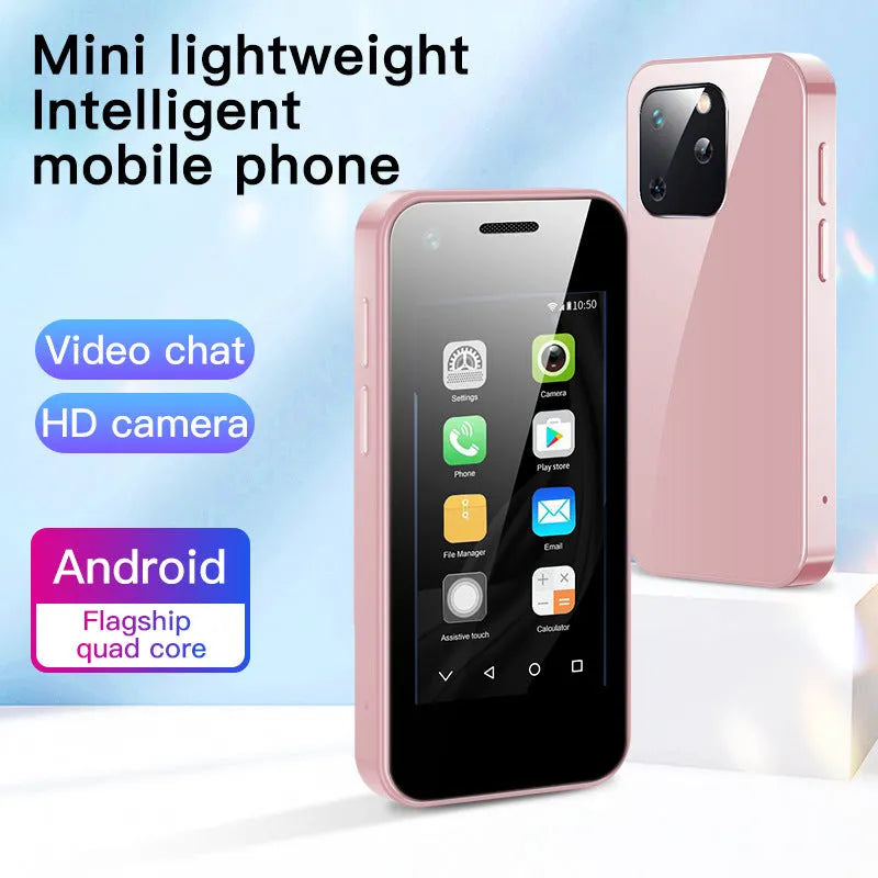 Android mini mobile phone with small 2.5 inch screen in Phantom Night Black colour.