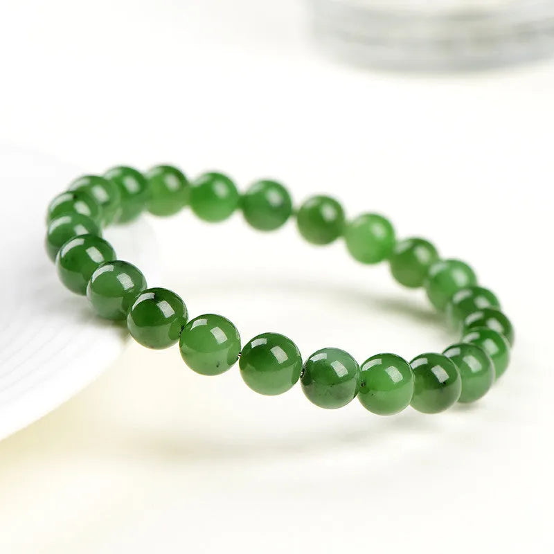 Natural jasper stone bead bracelet on Hetian jade, showing polished beads in five available size options.