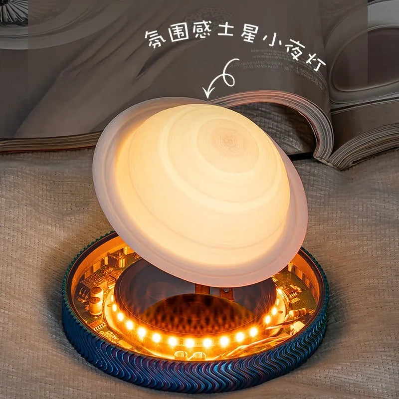 Magnetic levitation moon lamp floating above base with modern 3D printed design