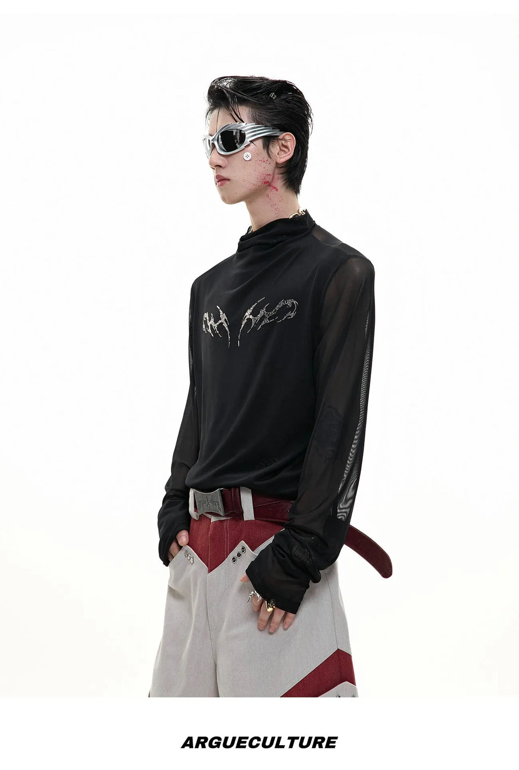 Black and white niche mesh ice-feeling slim bottoming shirt with long sleeves in sizes S to XL