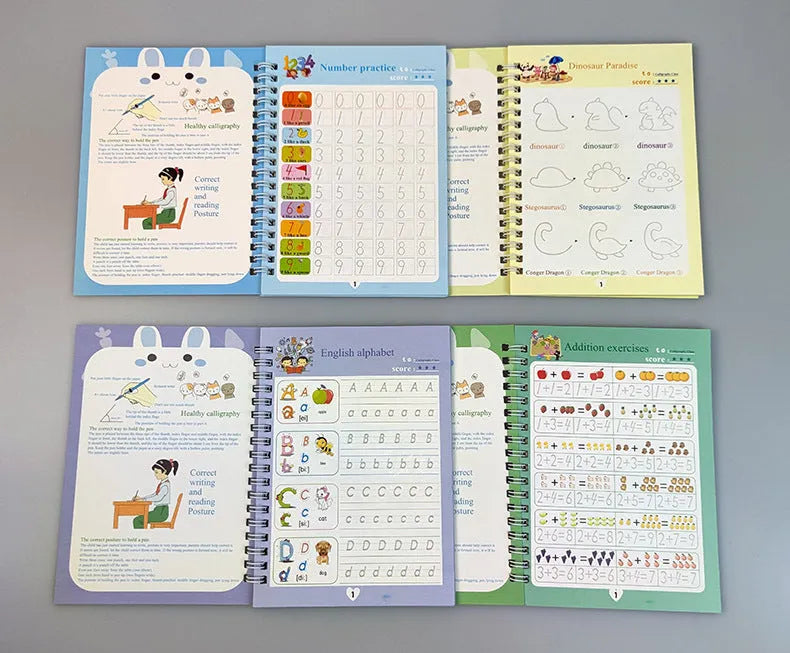 Magic calligraphy copybook set with reusable stylus pen and replacement refills