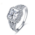Platinum-colour geometric women's ring with hollow design and zircon inlay