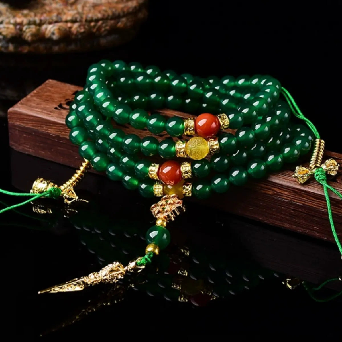 Brazilian natural green agate multi-circle unisex bracelet showing stone beads in handcrafted design
