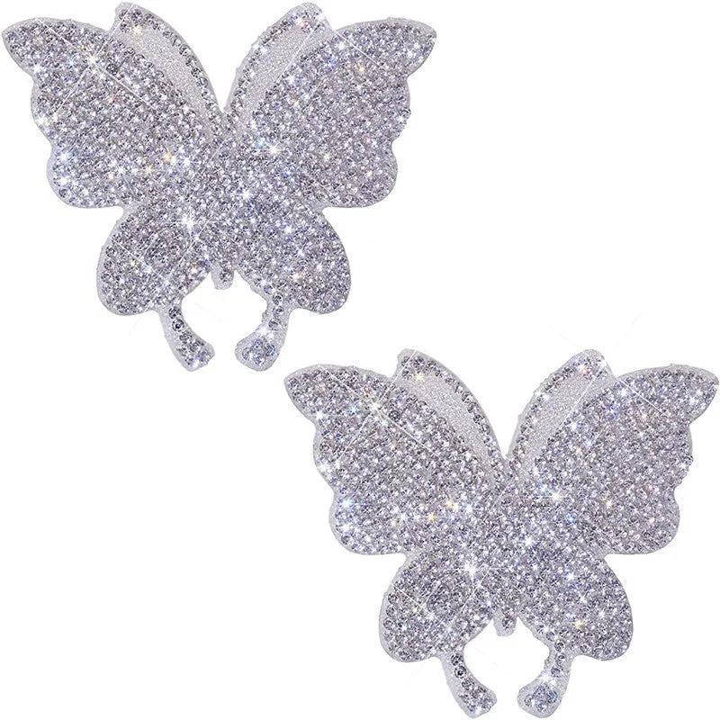 White diamond glass car sticker featuring a bear paw and butterfly design measuring 7x6cm