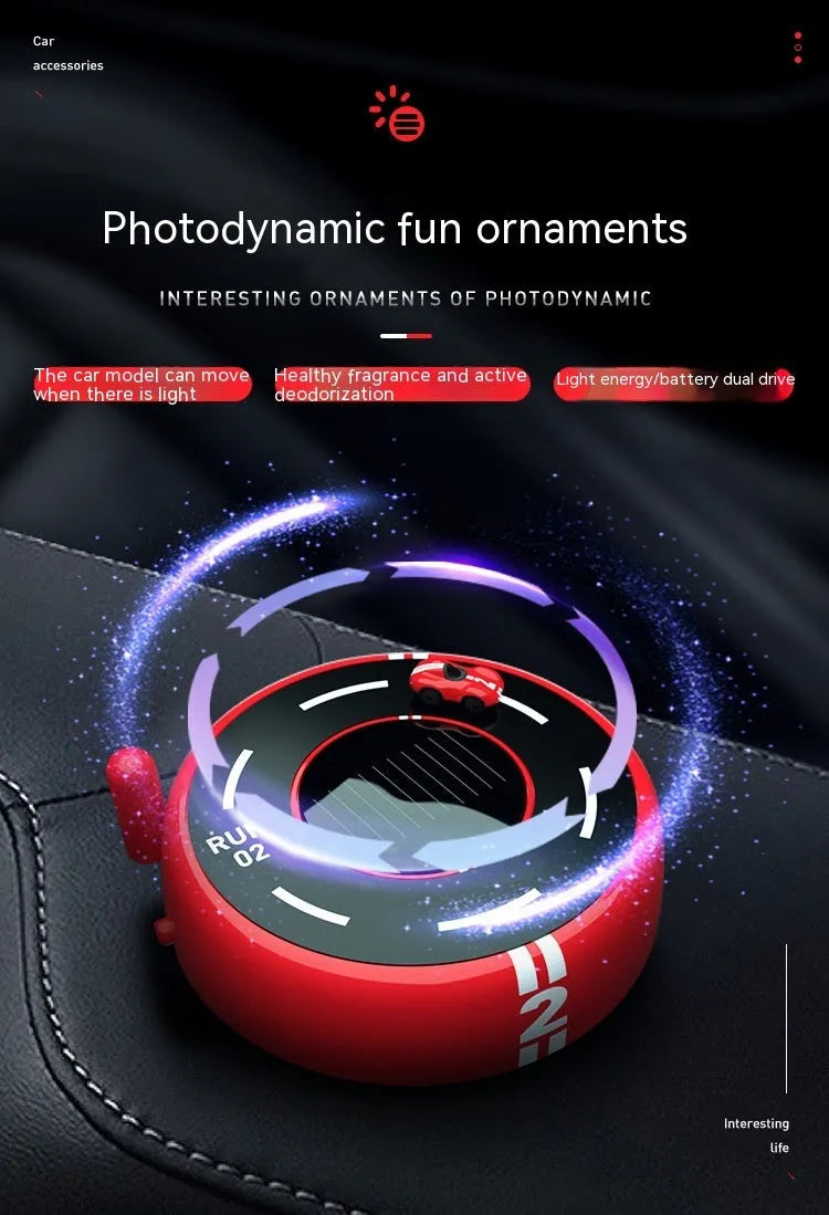 Round solar car perfume diffuser with USB charging port in black colour
