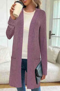 Long sleeve loose fit knitted cardigan jacket in black, wine red, or grey.