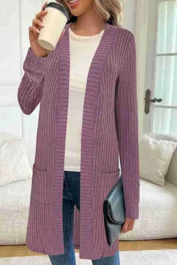 Long sleeve loose fit knitted cardigan jacket in black, wine red, or grey.
