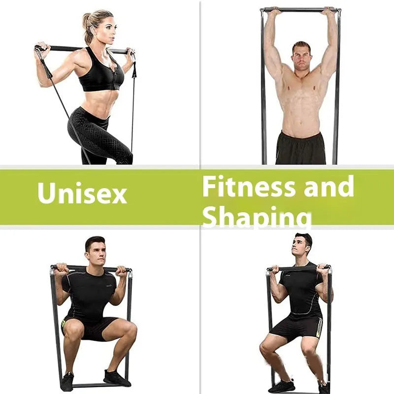 Blue two-segment push-and-pull fitness stick with rope tension system for home exercise
