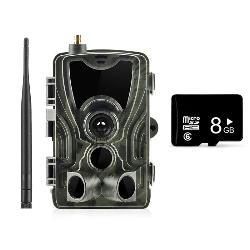 HC801M outdoor waterproof surveillance field camera with camouflage finish on a tree branch.