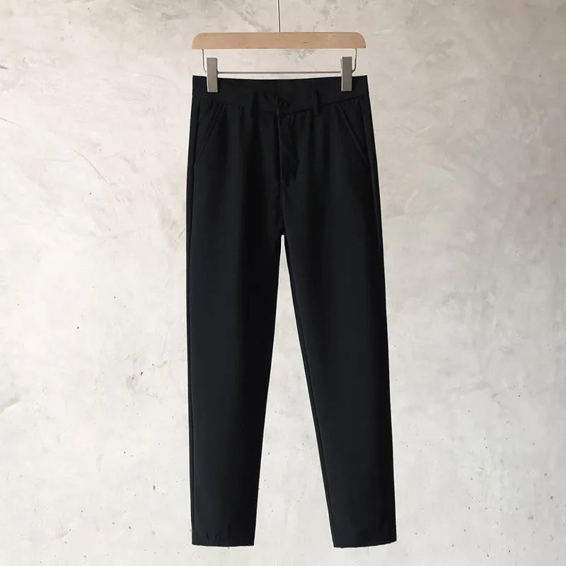 Boys slim straight wool trousers in tapered street fashion style with straight leg opening