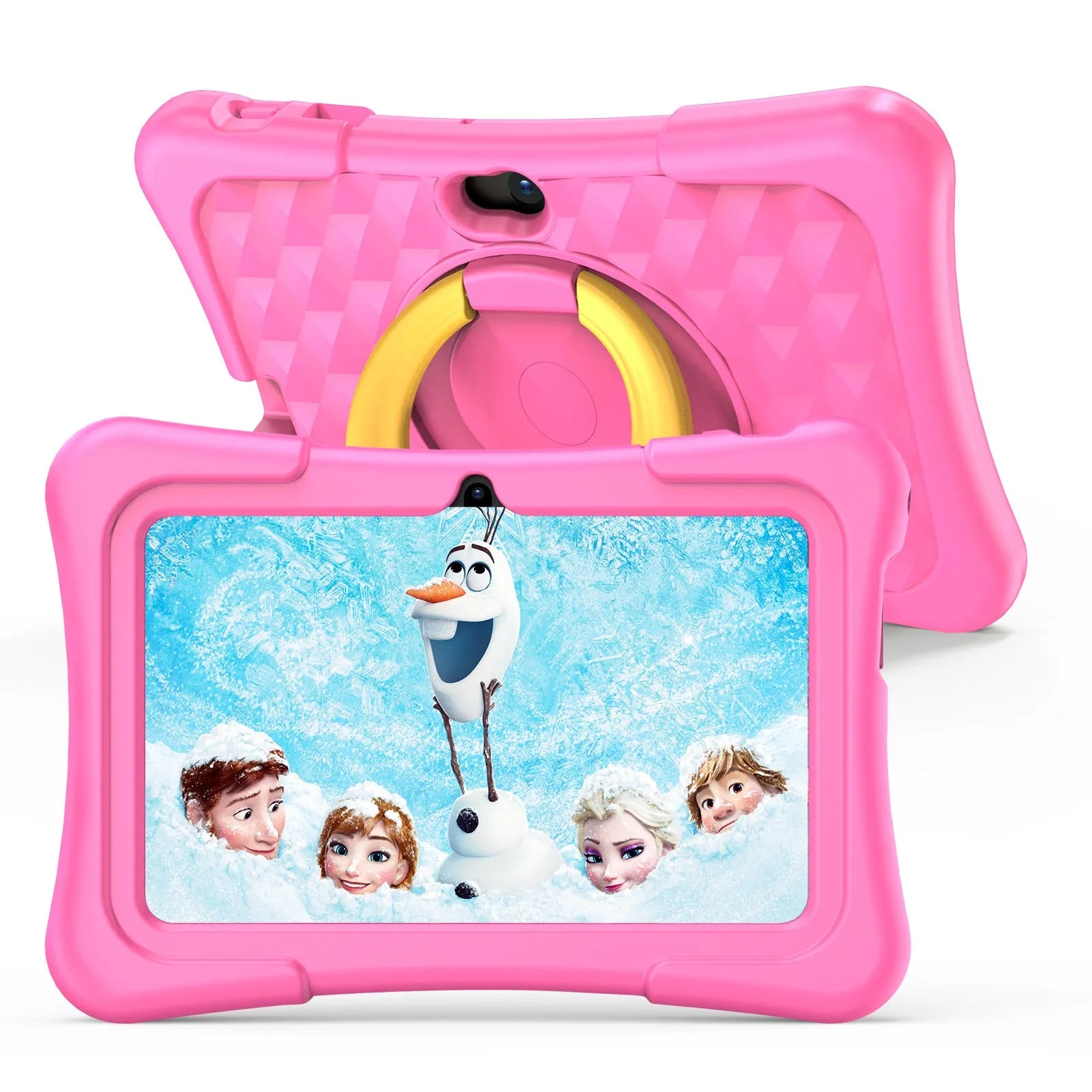 7-inch children's educational tablet with silicone protective cover and rotating handle bracket in pink or blue