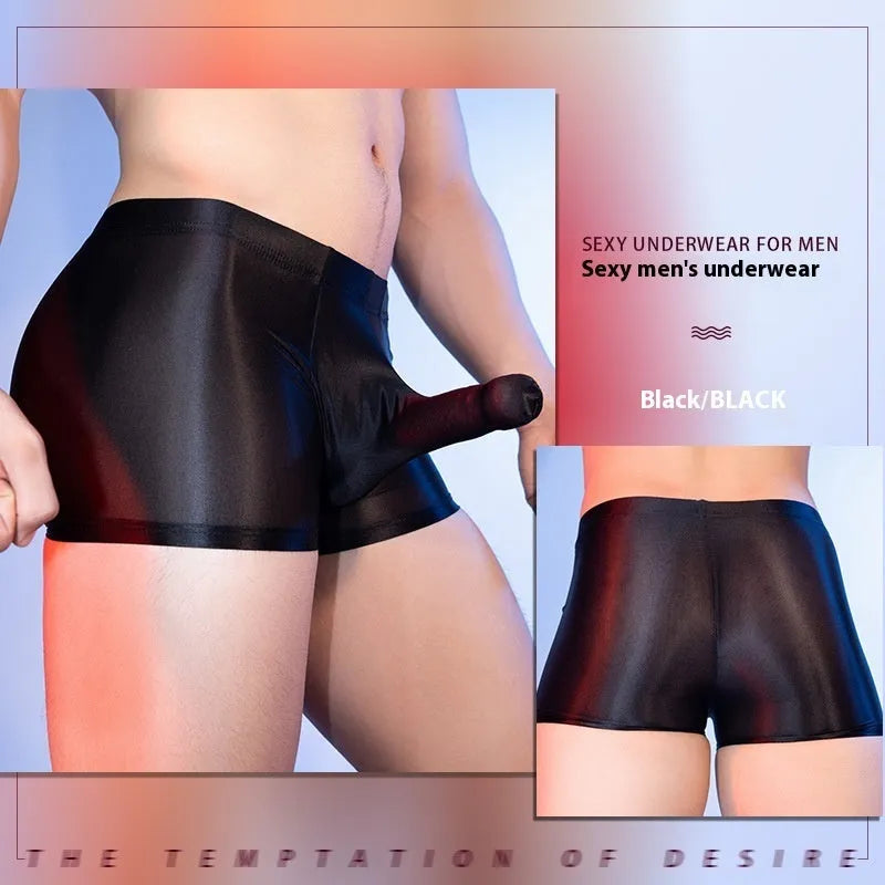 Men's seamless nylon boxers with elephant nose design in red black white and dark gray colors