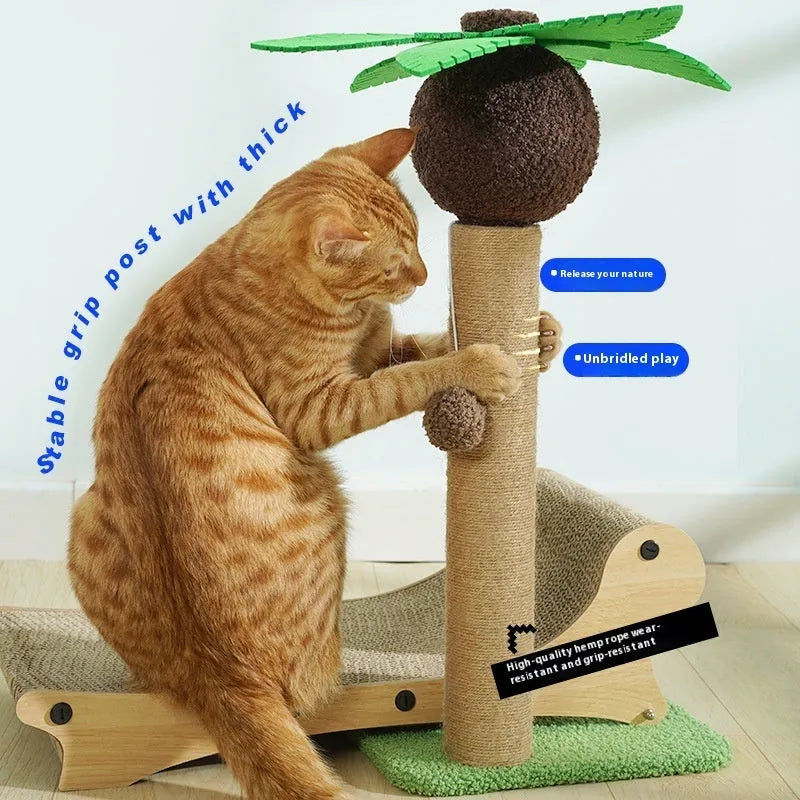 Wooden beach chair style cat climbing frame with integrated scratch board and hemp mat