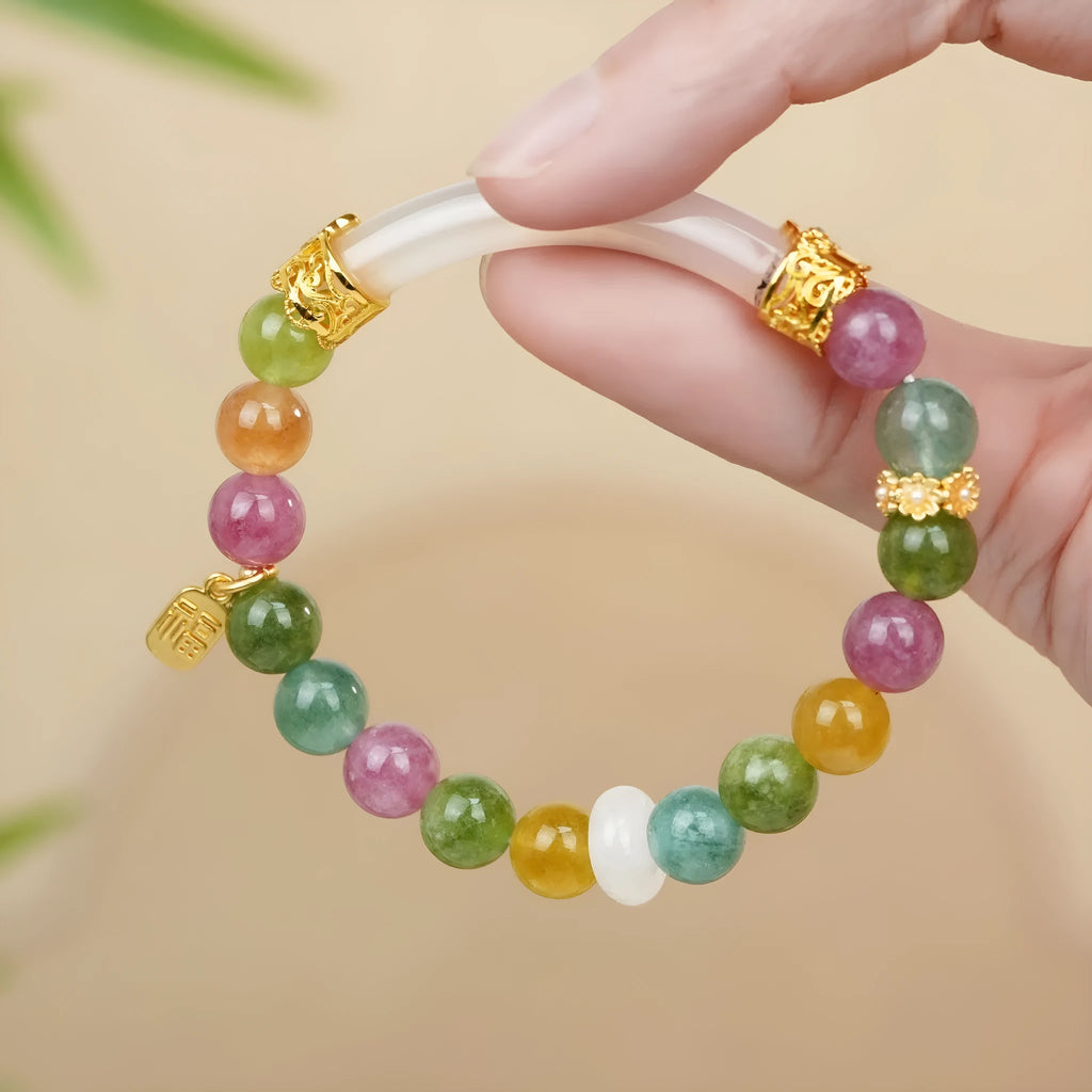 Natural tourmaline rainbow colour half bracelet for women with electroplated finish