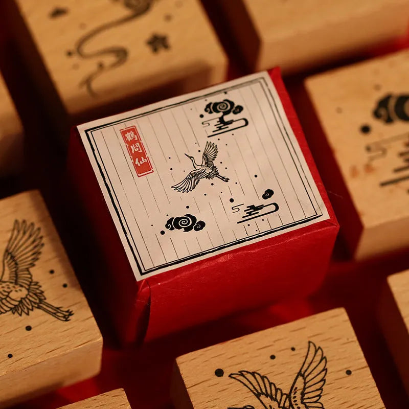 Mr. Paper wooden seal set with rubber printing surface for DIY handbook stationery