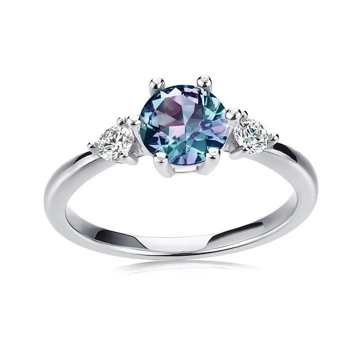 Women's colour changing stone ring in S925 silver or copper, sizes 6-8, with 3.0mm and 6.5mm Alexander Stone