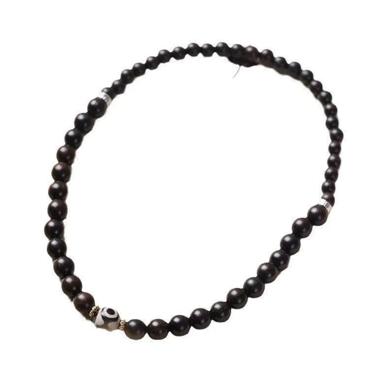 Ebony Tibetan bead bracelet with two circles of 8mm dark wood beads
