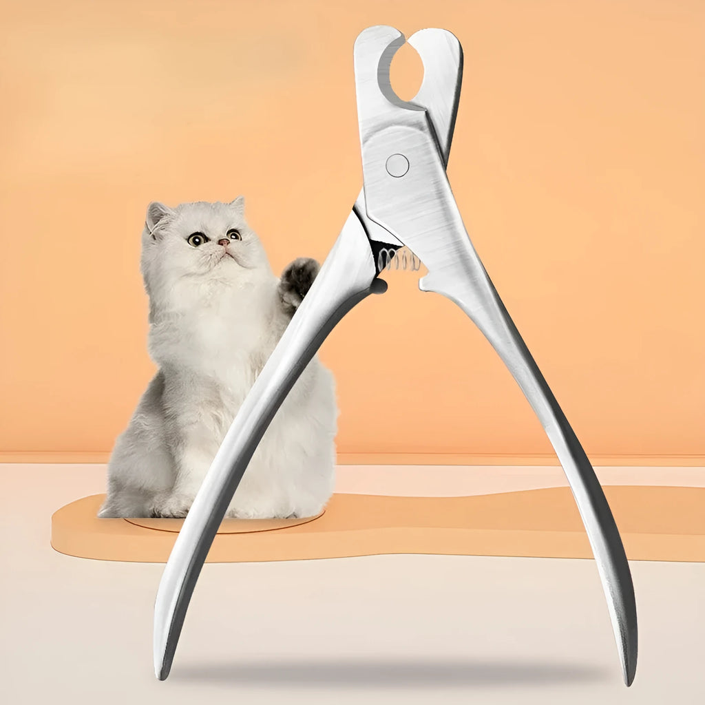 Silver professional pet nail clipper with safety guard for dog and cat grooming