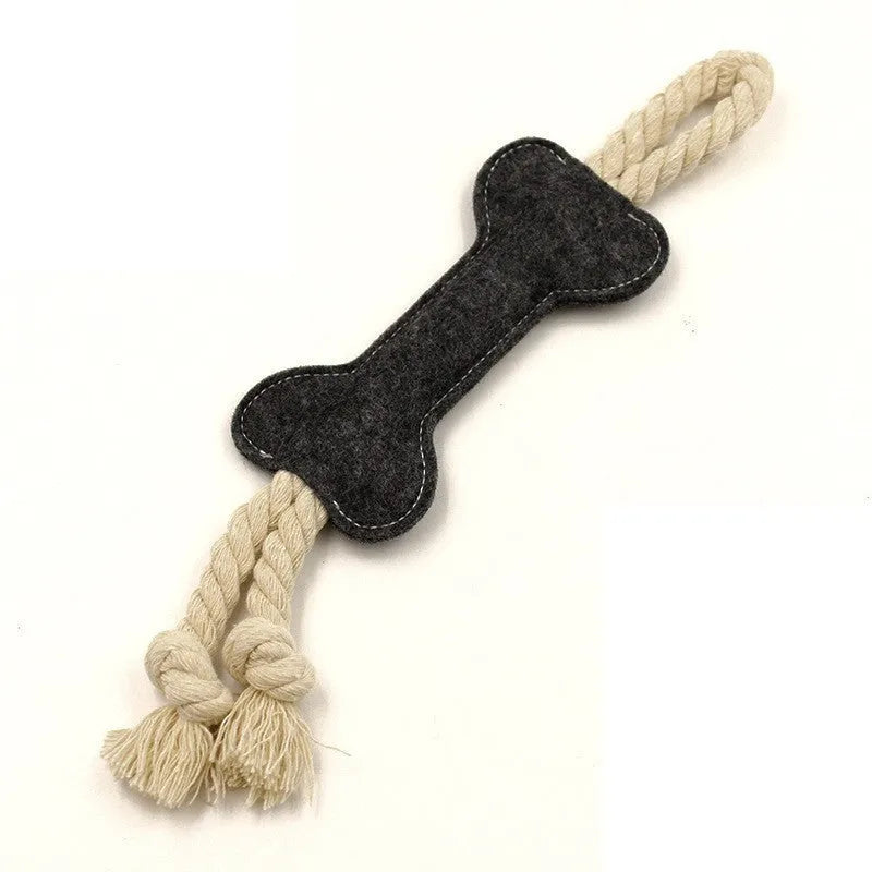Bone shaped dog chew toy with rope knot construction in blue colour on white background