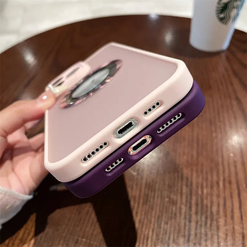Frosted magnetic suction phone case for iPhone 15 series in multiple colour options showing shockproof protective features