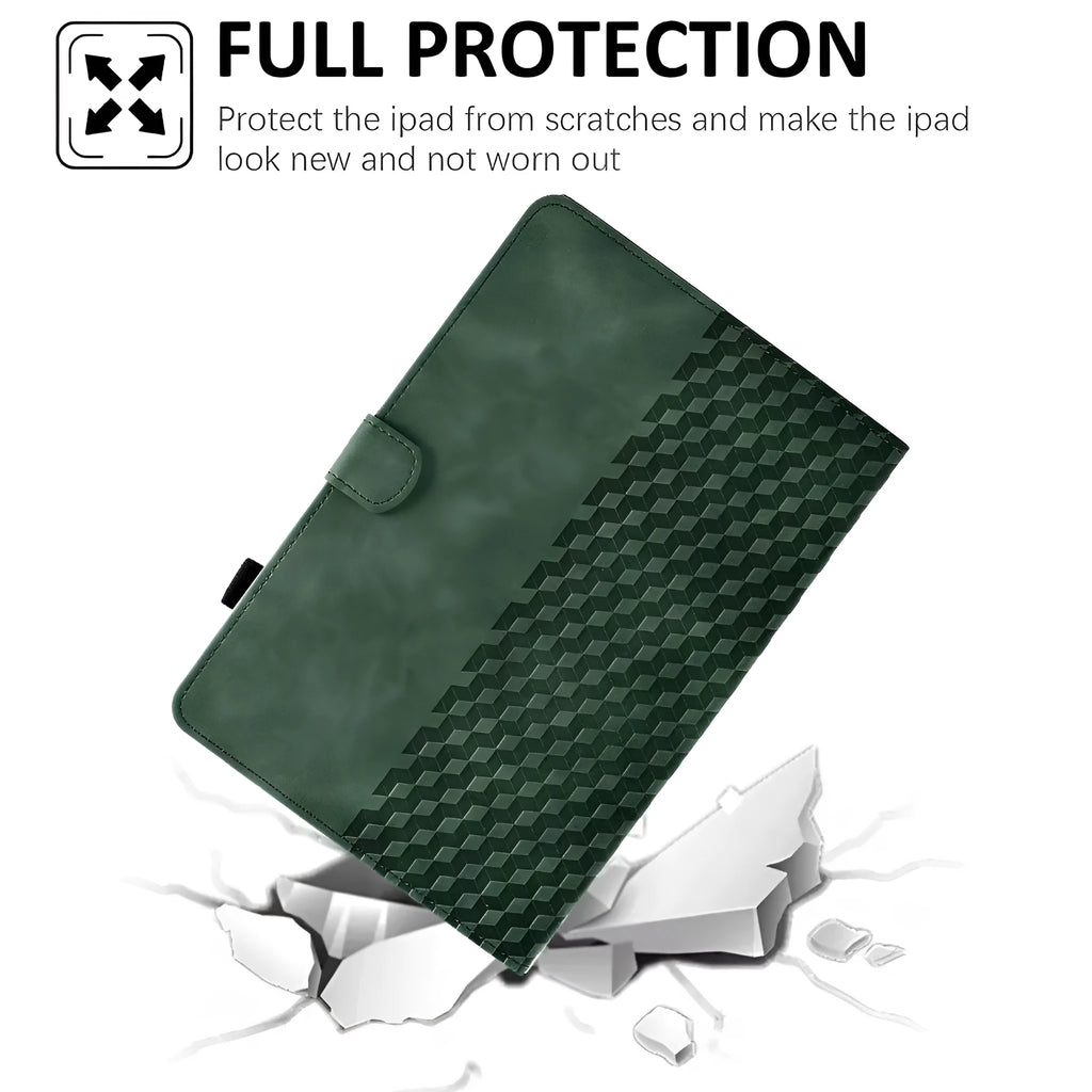 Frosted embossed leather iPad case with card holder and stand function in Diamond Green colour