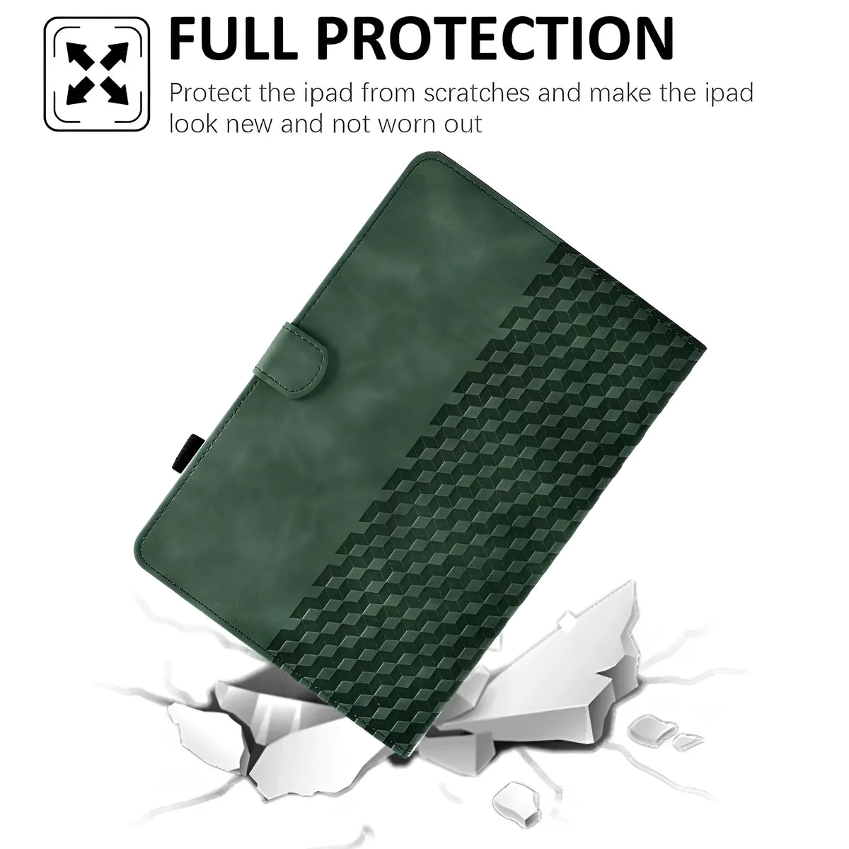 Frosted embossed leather iPad case with card holder and stand function in Diamond Green colour