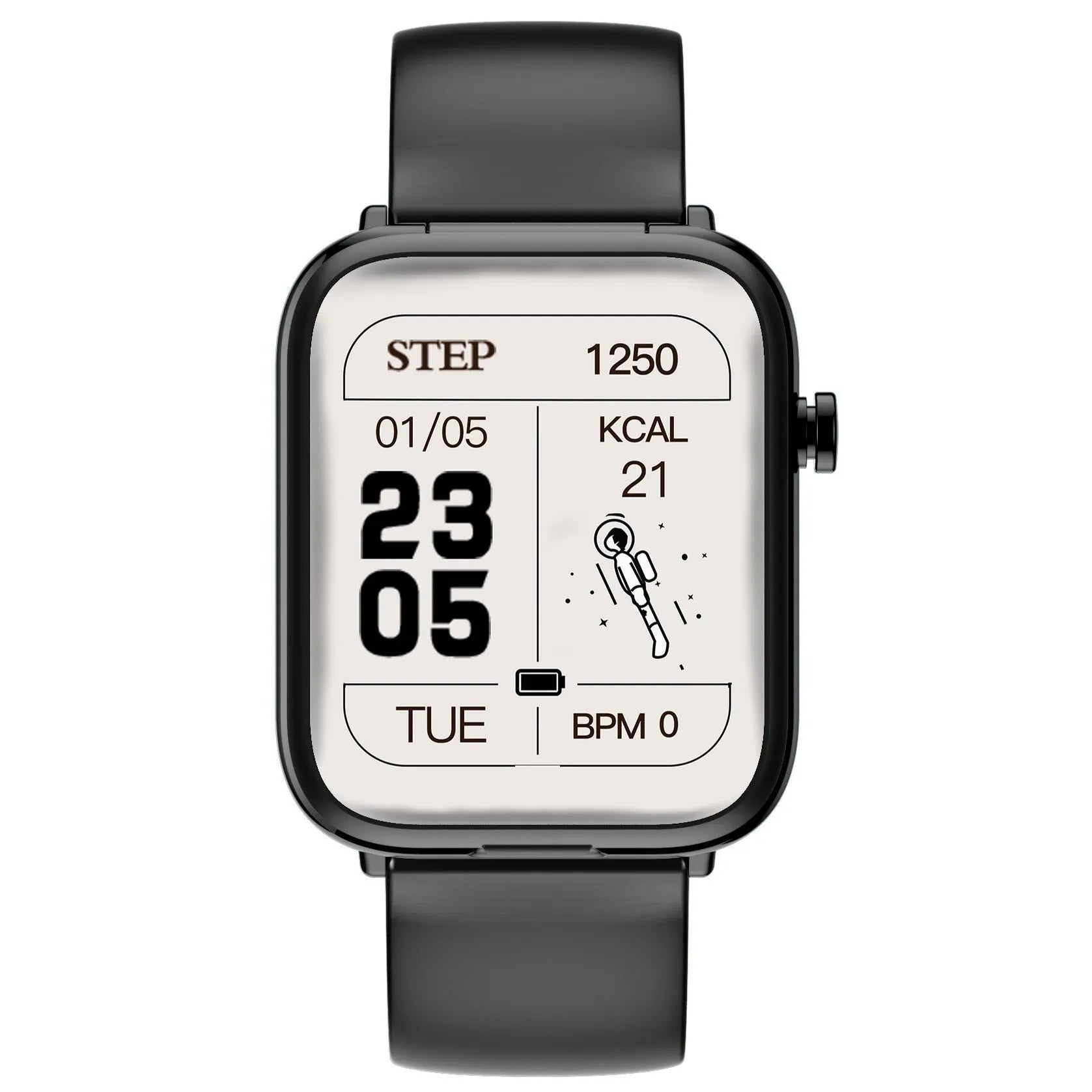 Black all-touch smartwatch with integrated Bluetooth earpieces, showing a 1.69-inch display on a zinc alloy body.