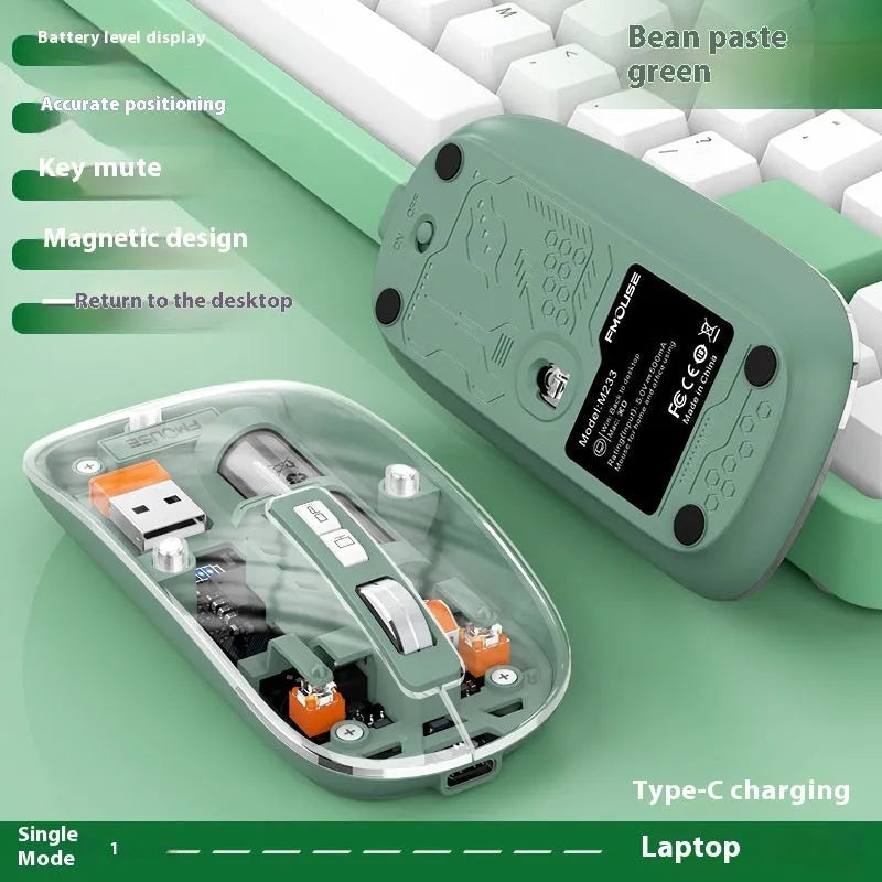 Transparent wireless computer mouse with USB connector in Space Blue colour
