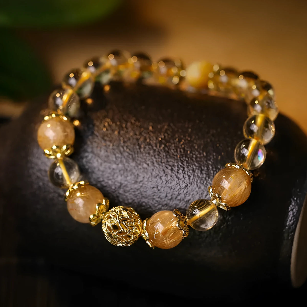 Women's personality citrine lucky bracelet with electroplated artificial crystal and retro geometric design