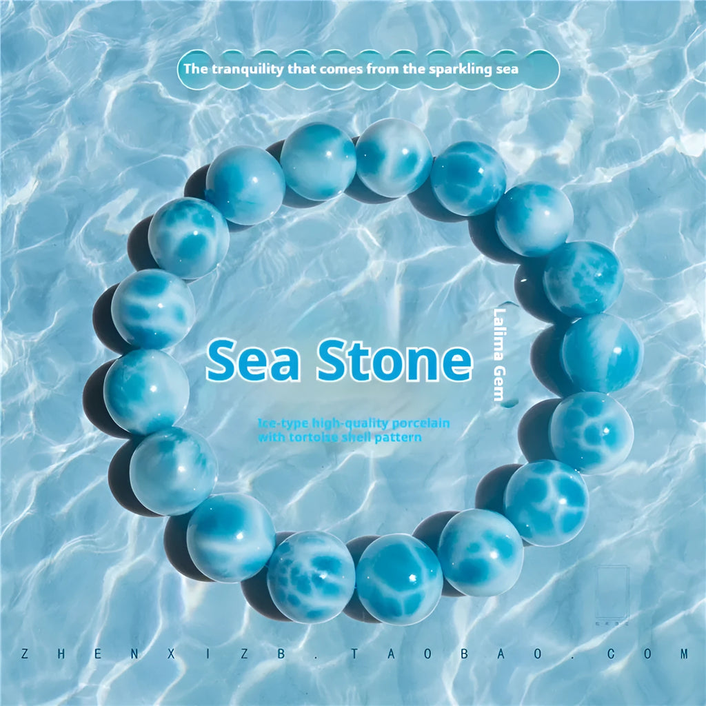 Handcrafted Bodhi bead bracelet with natural crystal sea-pattern stones and pearl accents in Maillard style