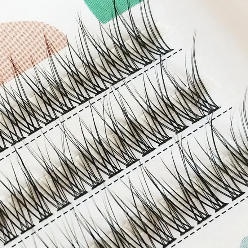 V-shaped black fairy fishtail false eyelashes showing thick segment design in 8mm, 9mm, 10mm, 11mm, and 12mm lengths.