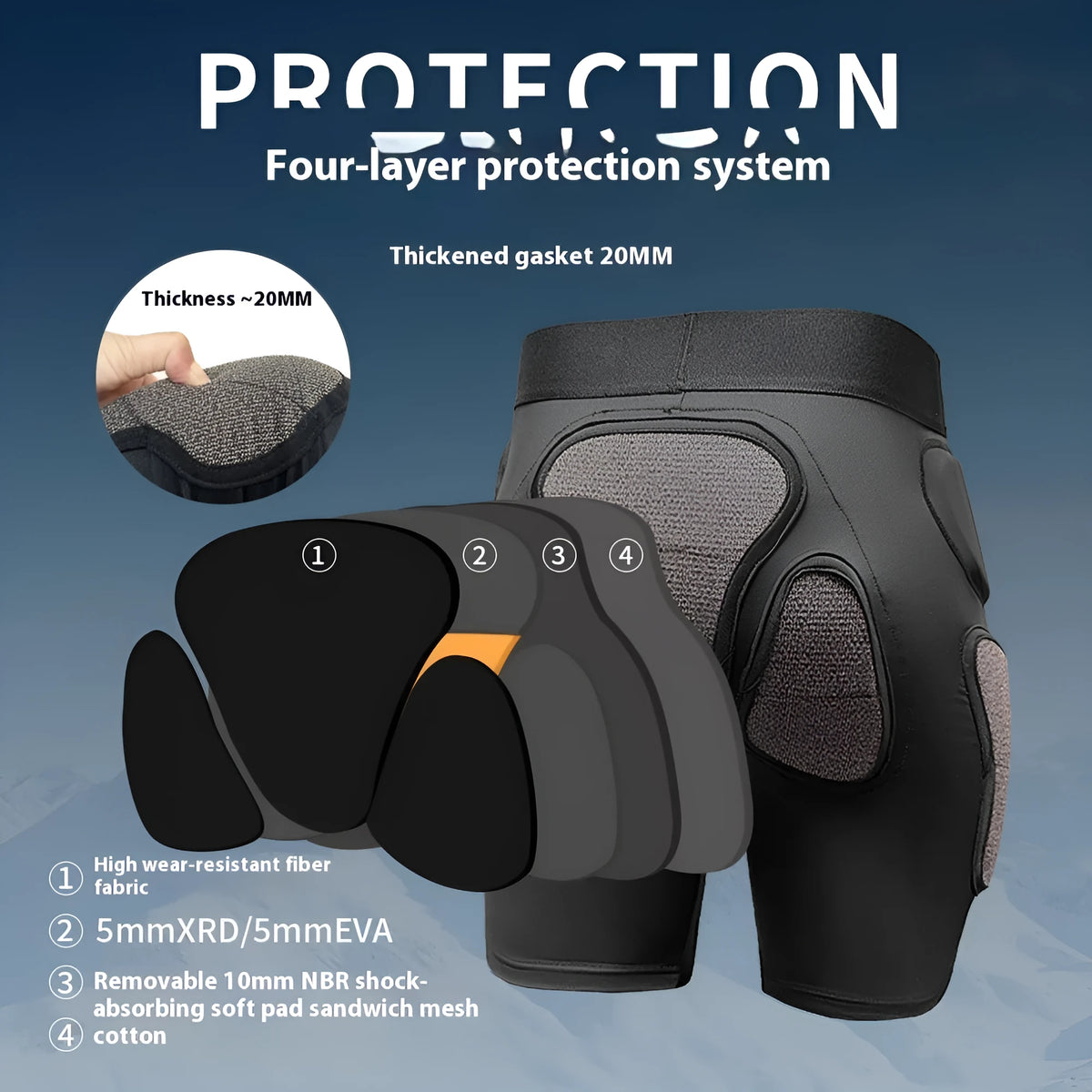 X-ray diffraction ski protective inner wear hip pads and knee pads in Asian sizes S M L XL
