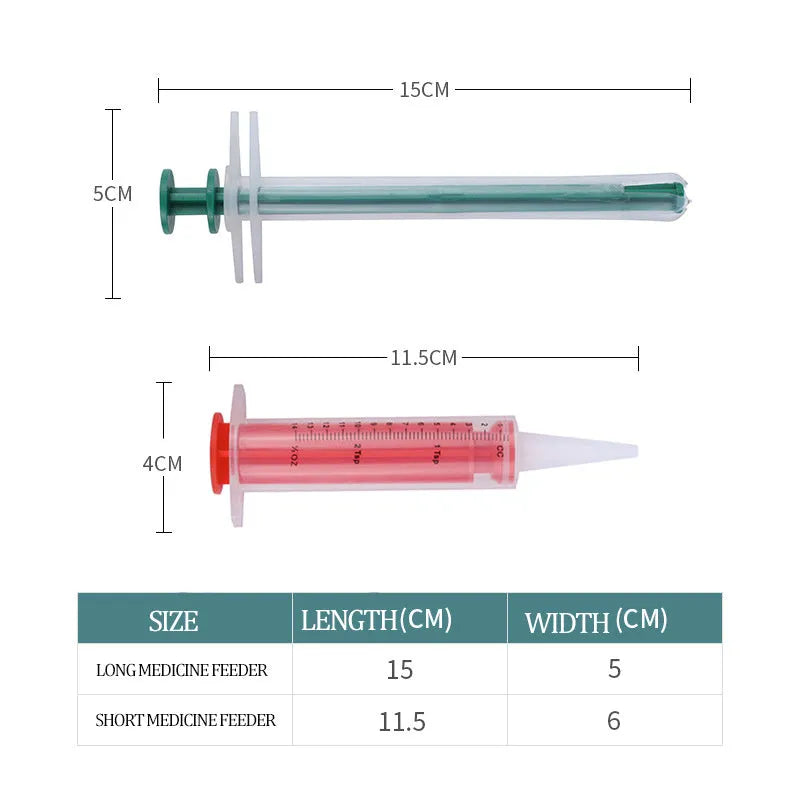 Two pack of soft tip silica gel pet pill shooters for cats and dogs showing plunger and barrel