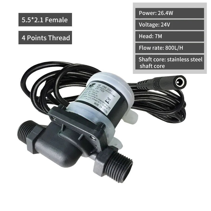 Jiatong JT-750 horizontal DC water pump with threaded connections for solar and underfloor heating.