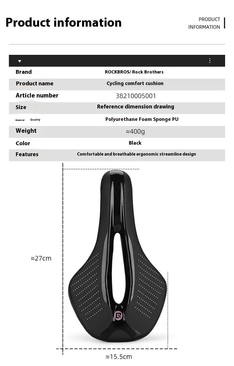 Mountain bike seat cushion with PU foam padding in black and pink colour options