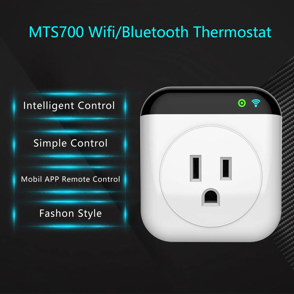 White Tuya WiFi smart socket with temperature sensor probe and US plug configuration