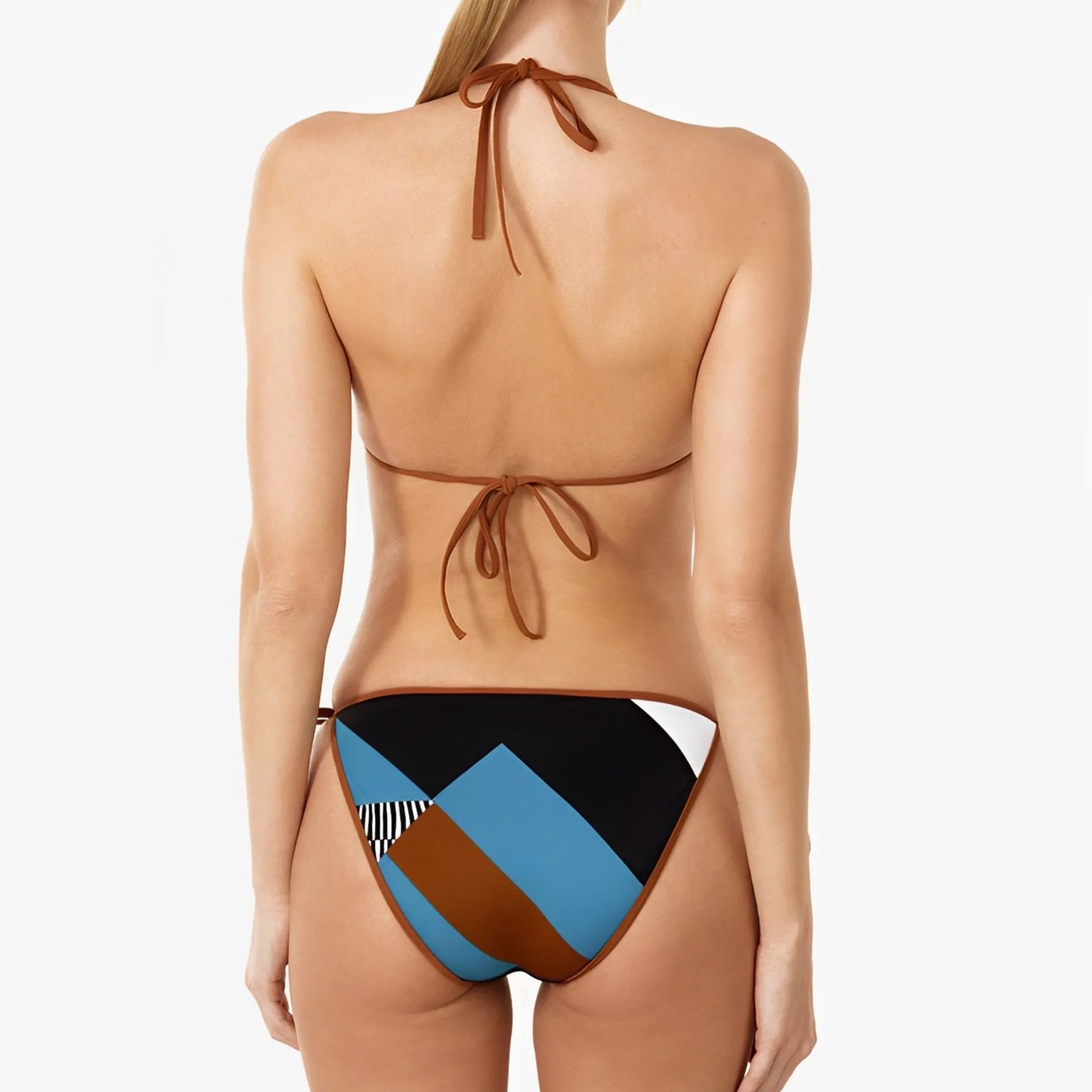 Women's skinny print bikini swimsuit set with backless design and split-style bottoms