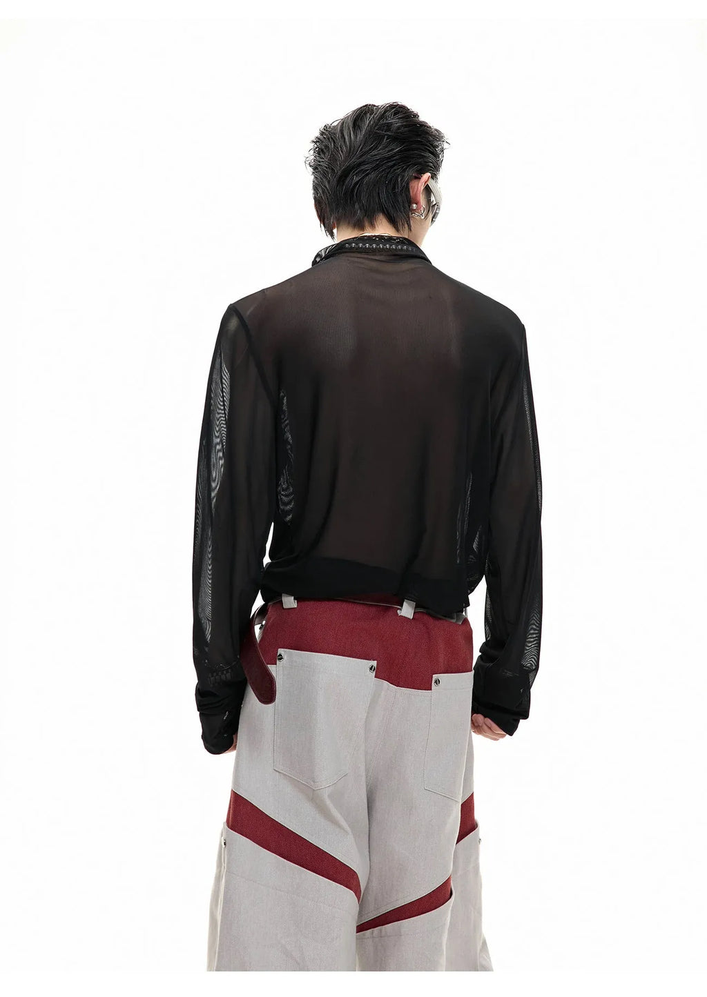 Black and white niche mesh ice-feeling slim bottoming shirt with long sleeves in sizes S to XL