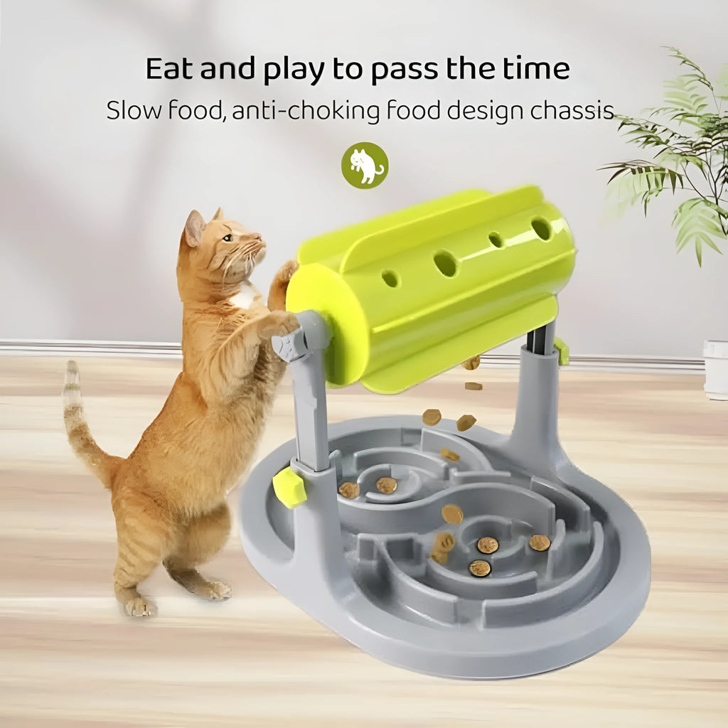 Blue interactive pet puzzle feeder toy with adjustable height for dogs and cats