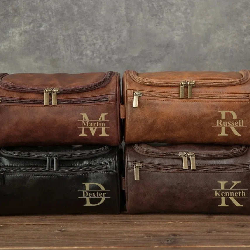 Men's personalised PU travel bag in four colour options with included makeup bag