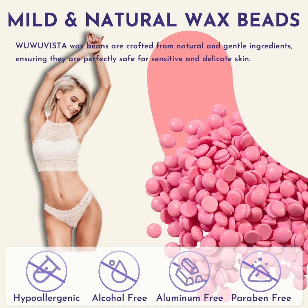 29-piece hard wax hair removal kit with black wax warmer, four coloured wax beads, wax sticks and aftercare products