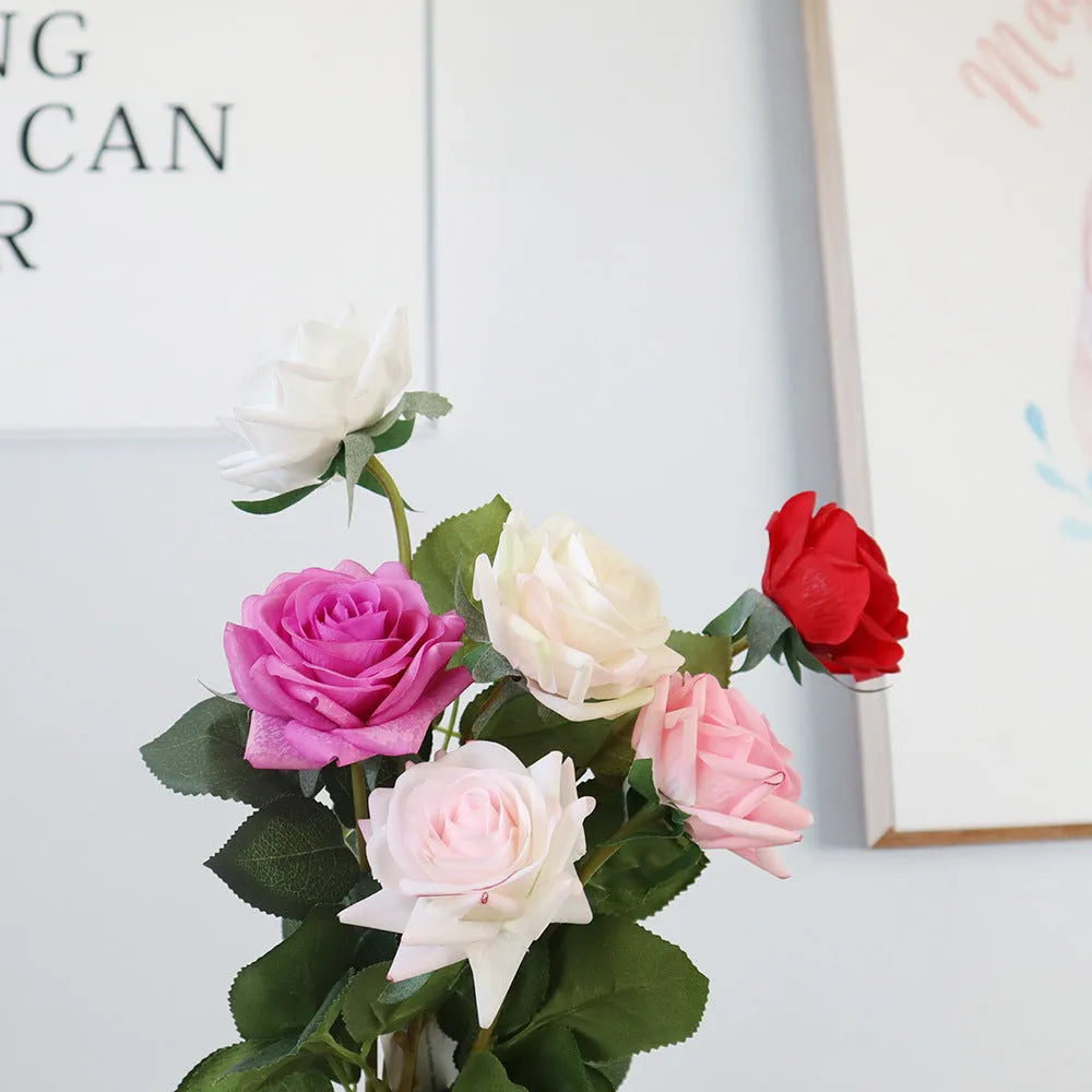 Touch Rose artificial silk flower with fabric petals, approximately 42cm long, in a red colour option.