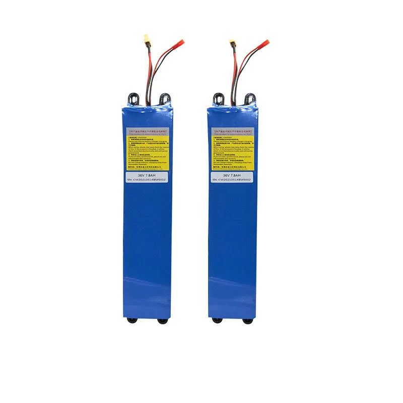 36V lithium-ion battery pack for electric scooter with capacity options labelled 6.6A, 7.8A, and 10.4A