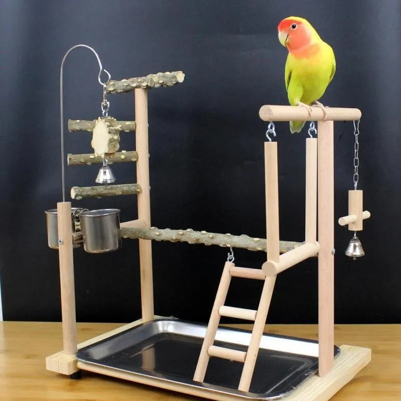 Pepper wood parrot play stand with tiger skin peony and Xuanfeng Xiaotai perch designs for small birds