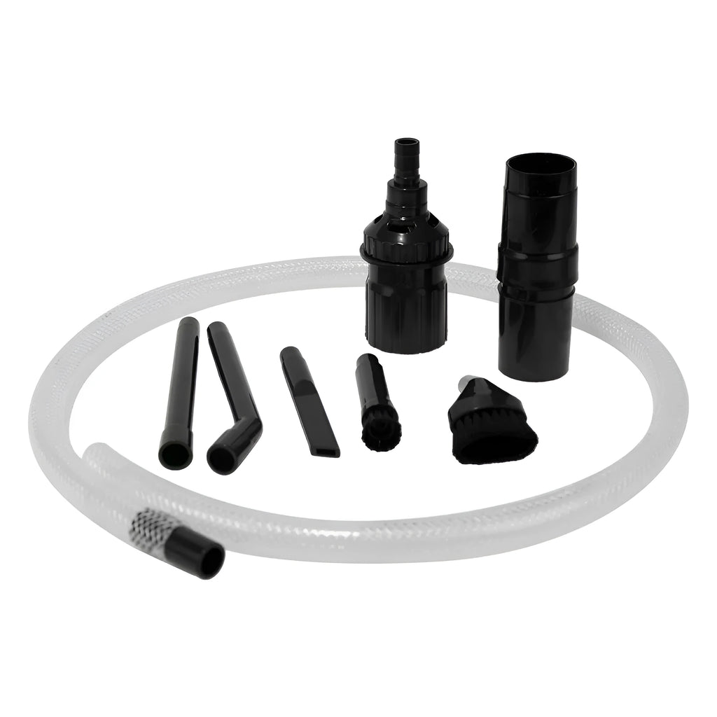 Eight-piece vacuum cleaner attachment set for compact space cleaning