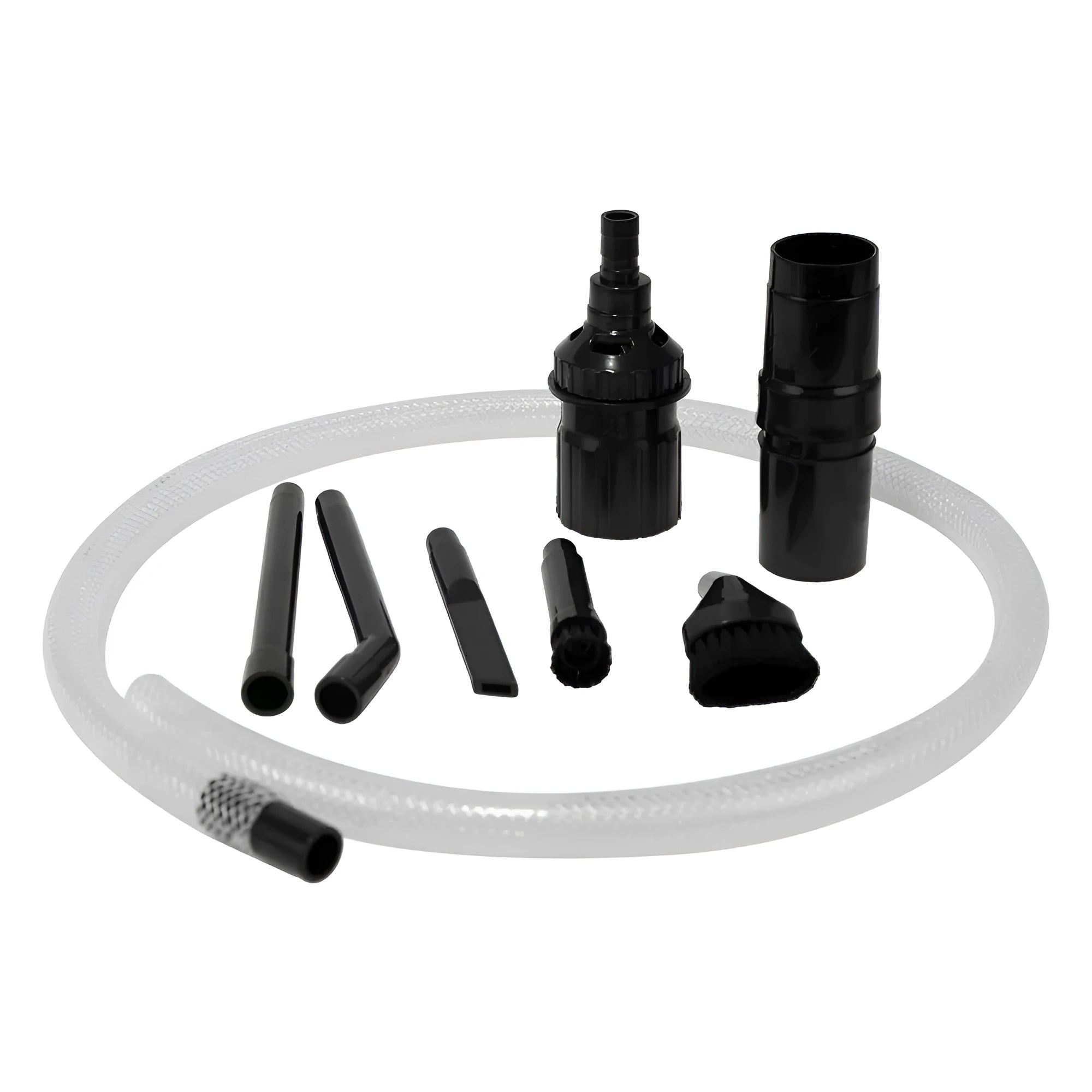 Eight-piece vacuum cleaner attachment set for compact space cleaning