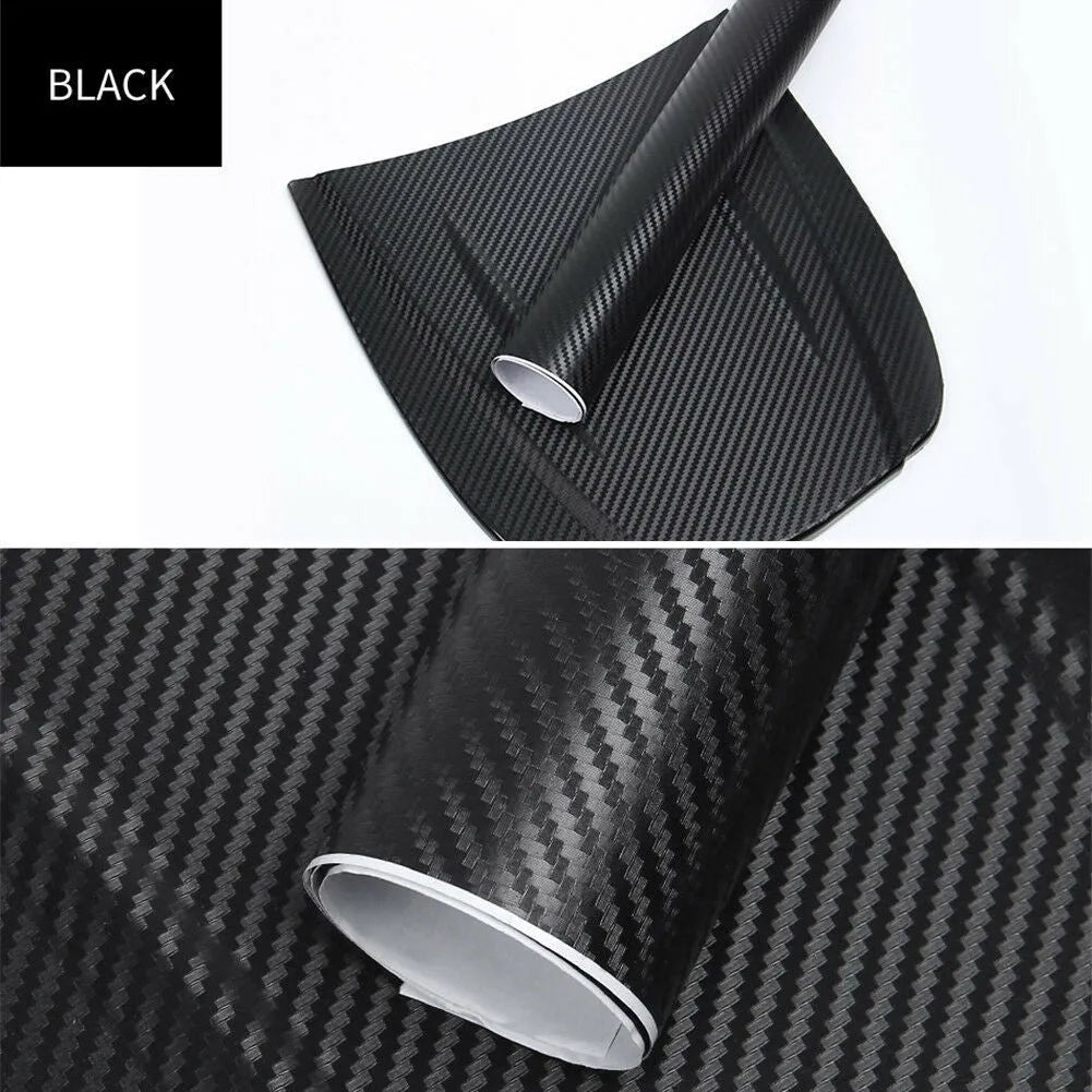 Roll of 3D carbon fiber patterned vinyl sticker for car decoration, showing textured surface